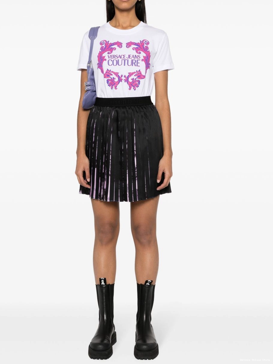 Affordable Couture Jeans skirt mini Watercolour pleated Barocco Women Versace 0328